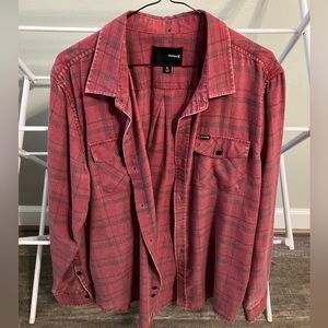 Hurley button up long sleeve flannel shirt, size-Large.
